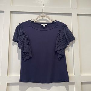 Navy Eyelet sleeve top!